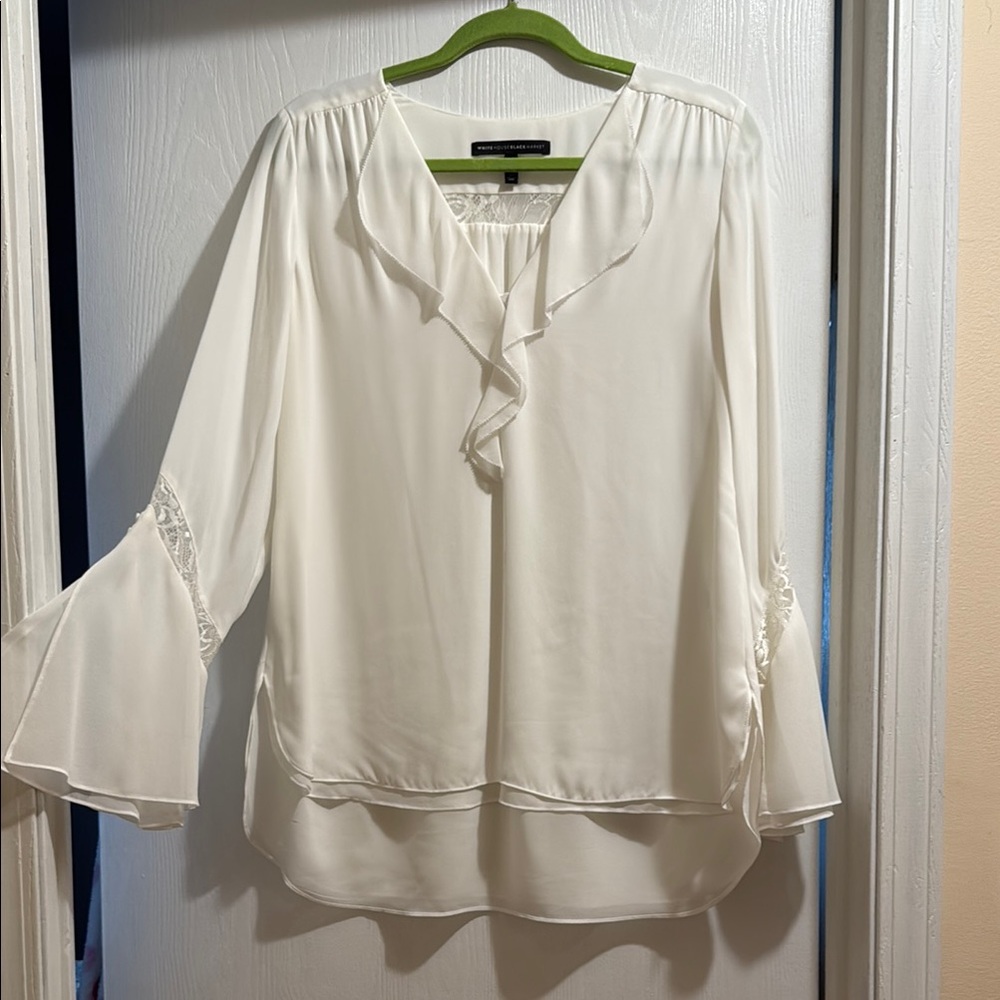 White House Black Market white Blouse with Ruffle Trim